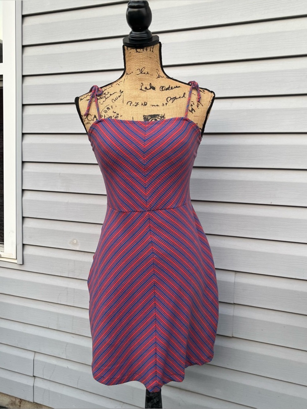 & Other Stories Red and Blue Chevron Tie-Strap Mini Dress